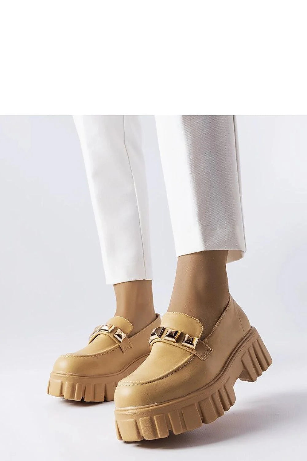 Moccasins en cuir synthétique beige clair pour femme, design moderne, confortable, occasionnels, style élégant