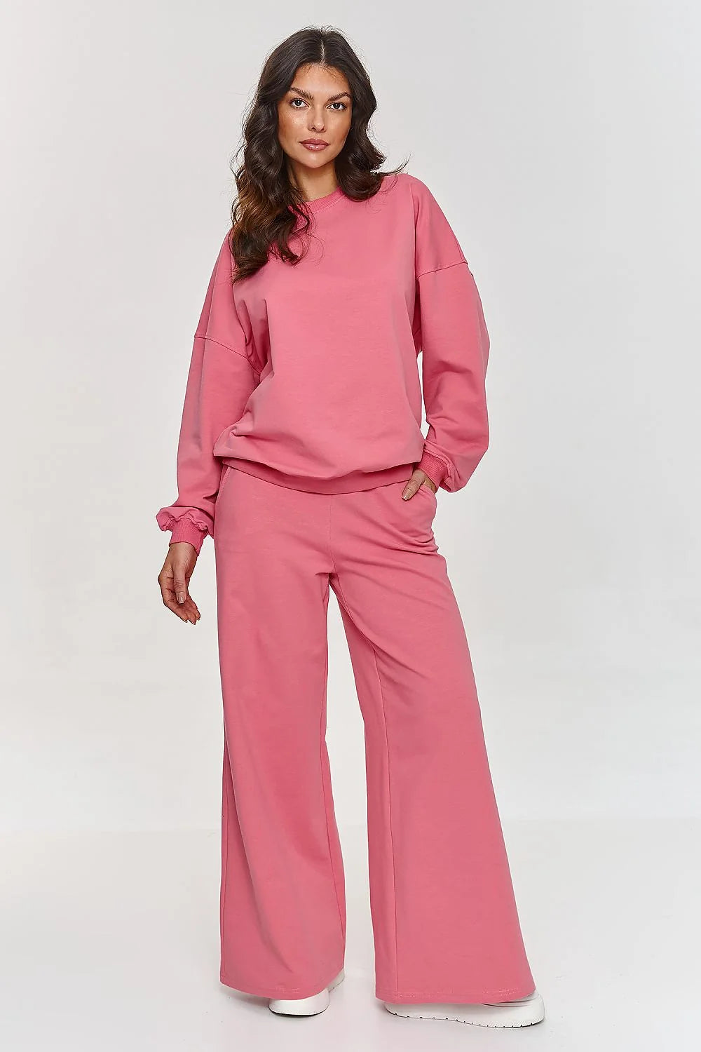 Ensemble Makadamia pour femme, sweat oversize manches longues, pantalon ample palazzo, couleur rose vif, mode décontractée, loungewear confortable