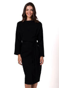Robe élégante pour femme longueur genoux coupe ajustée ceinture incluse tissu doux manches longues occasionnels