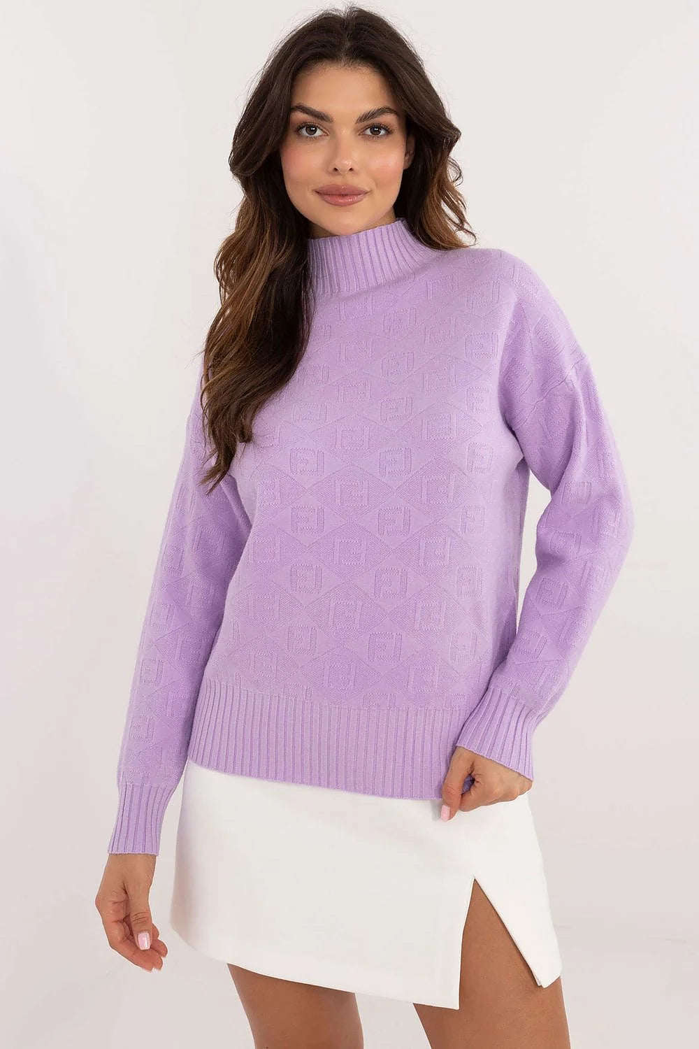 Pullover Femme Casual Tricot Manches Longues Col Montant Style Classique Couleur Lilas Matière Douce Élégance Journée Travail