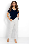 Pyjama pour femme en viscose et élasthanne style décontracté chemisier à col V pantalon à motifs occasion détente