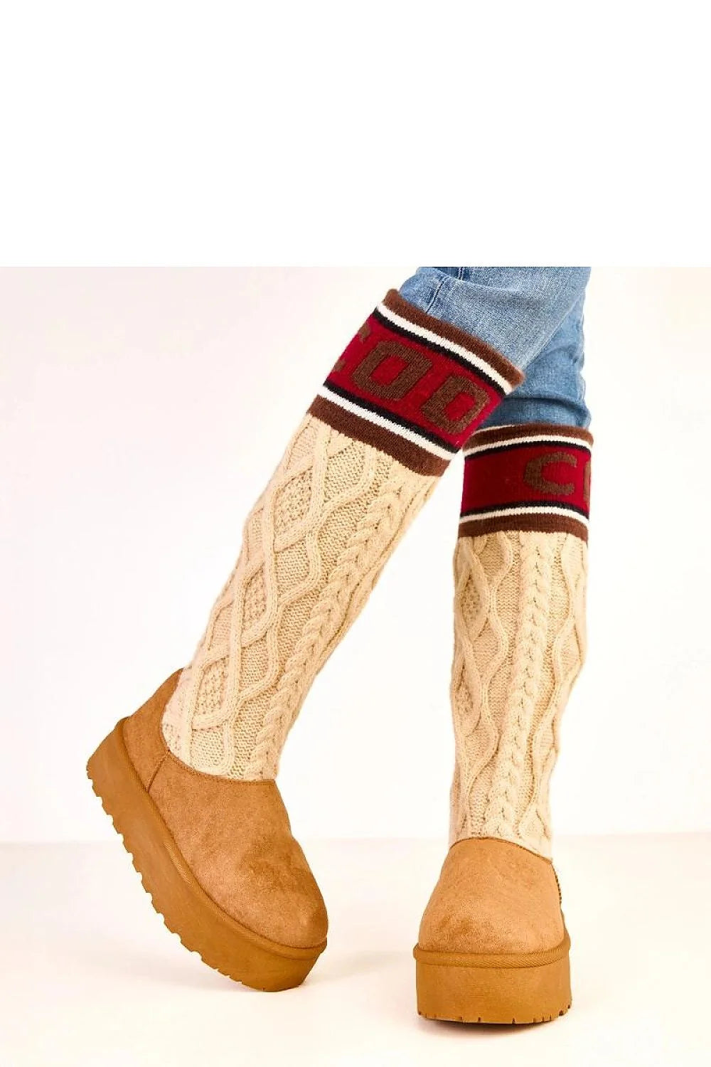 bottes neige femme tige haute 40cm cuir écologique suédine camel maille torsadée beige bord côtelé bordeaux plateforme 5cm