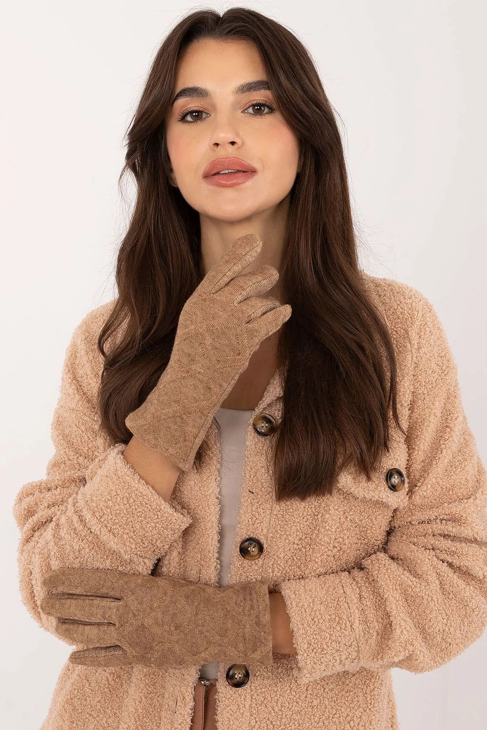 Gants élégants pour femmes en tissu isolant motif géométrique fleur brodée index coton élasthanne polyester veste assortie