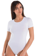 body féminin Teyli ajusté manches courtes encolure ronde viscose élasthanne blanc lisse extensible confortable maintien coutures discrètes échancrure jambes hautes