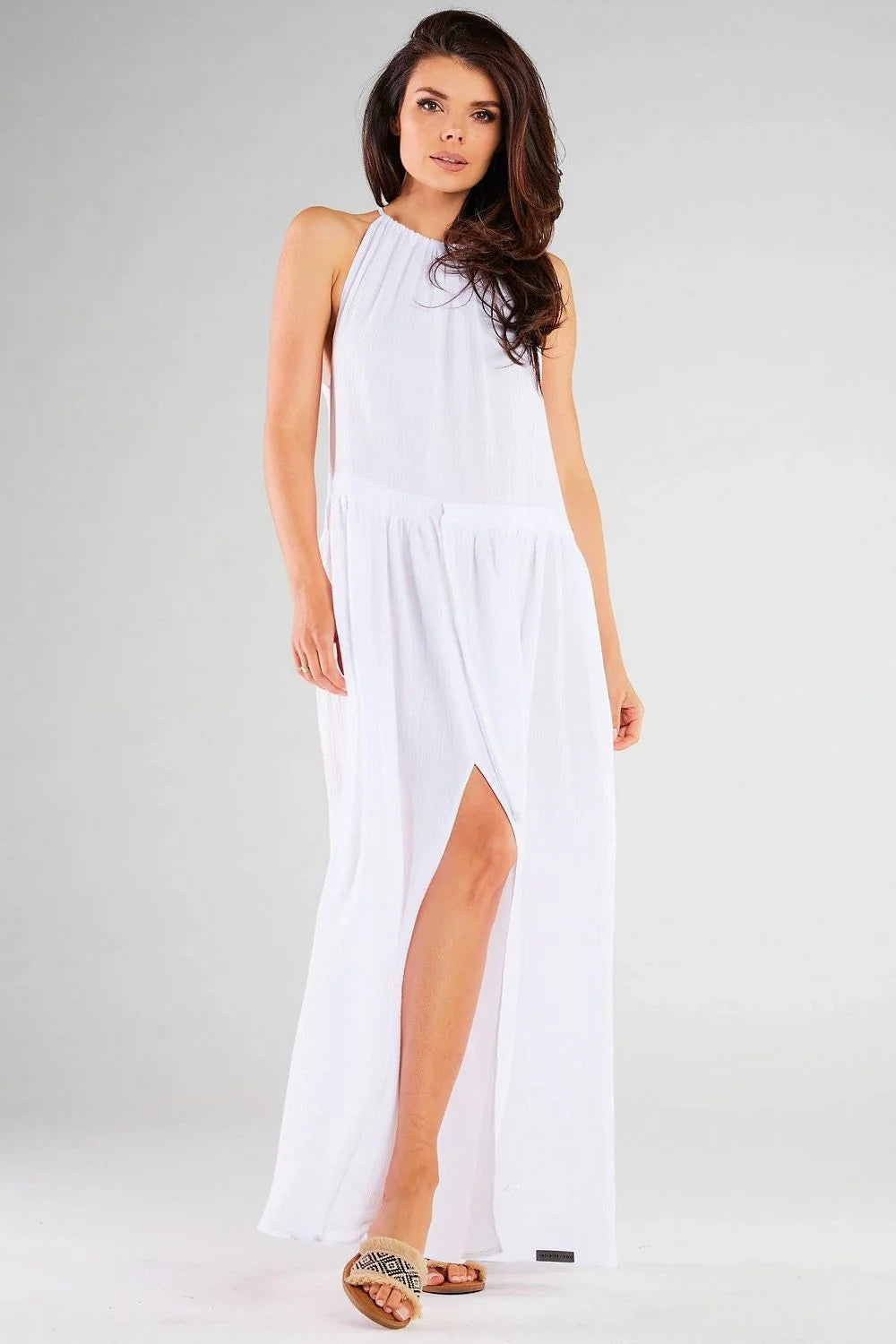 Robe de jour Infinite You style élégant fluide sans manches encolure halter coton lycra Made in Poland