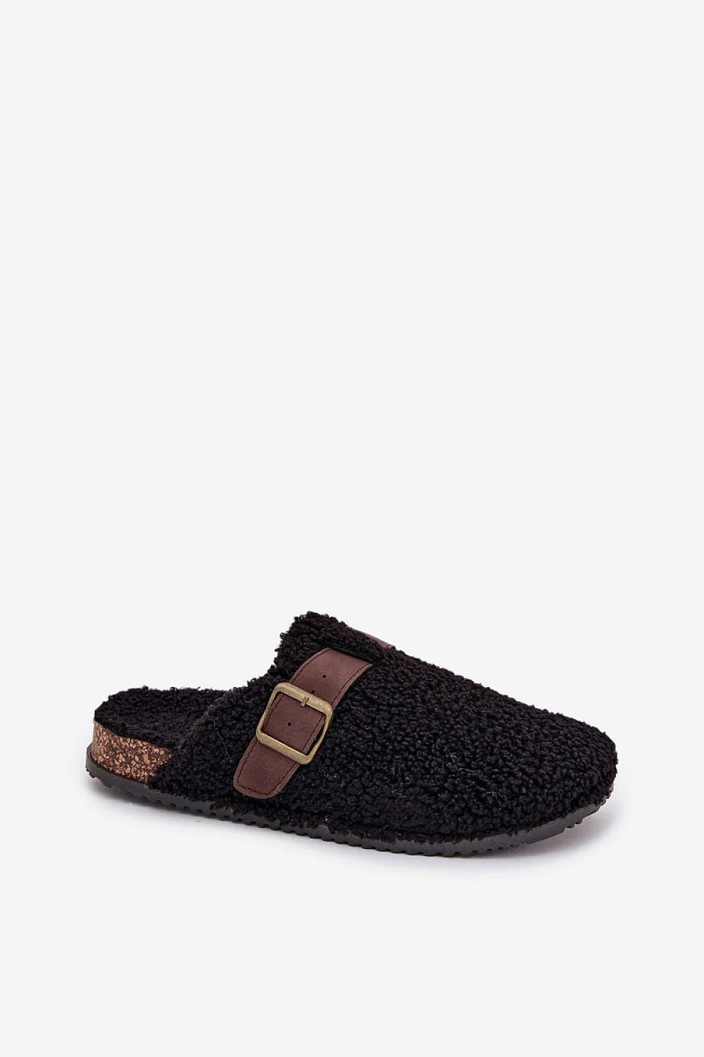 mules femme sabot fourrure mouton sherpa bouclé noir bout fermé talon ouvert bride réglable imitation cuir marron semelle caoutchouc antidérapante