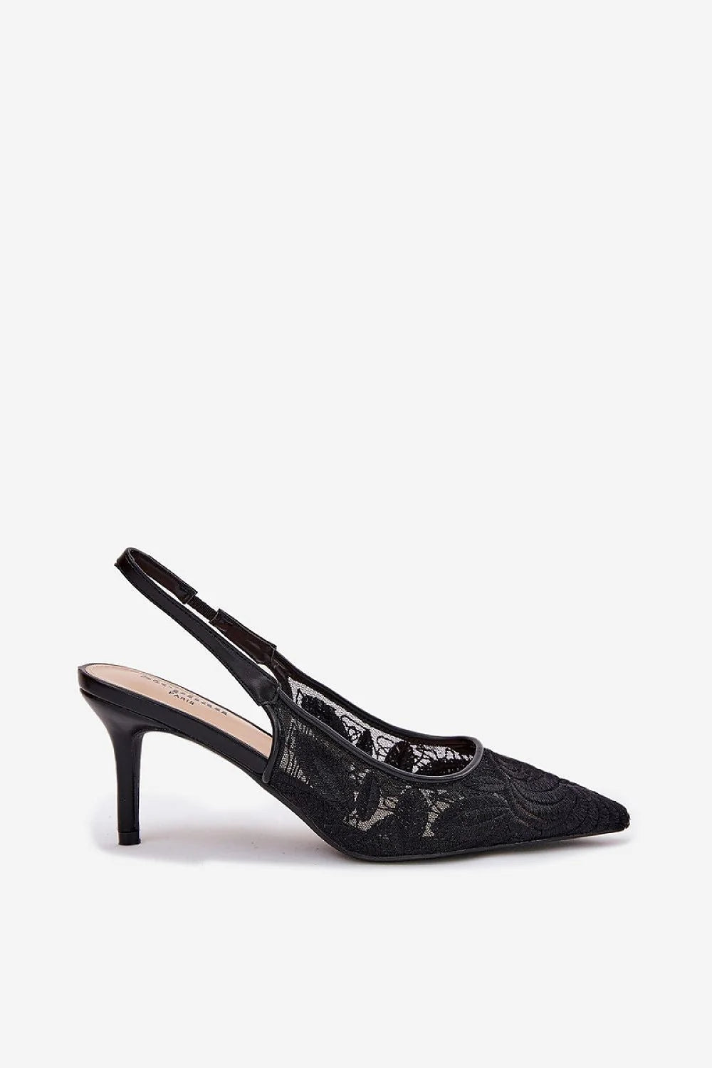 Talons hauts élégants en dentelle noire pointus stiletto slingback femmes occasions spéciales soirée mariage
