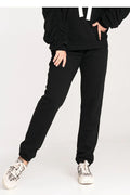Pantalon survêtement Figl femme en coton noir élastique taille large sweat-shirt ample style décontracté jogging coupe droite