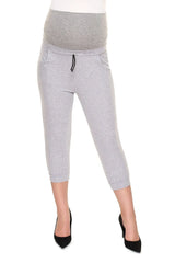 Legging maternité coton élasthanne confort ceinture haute gris avec poches pour futures mamans stylées