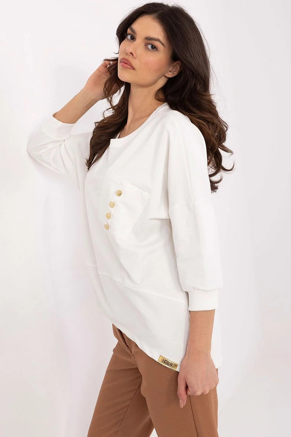 Chemisier femme élégant et confortable en coton manches 3/4 poche boutons décoratifs style moderne minimaliste casual et bureau couleur classique polyvalent côtelé et détails raffinés