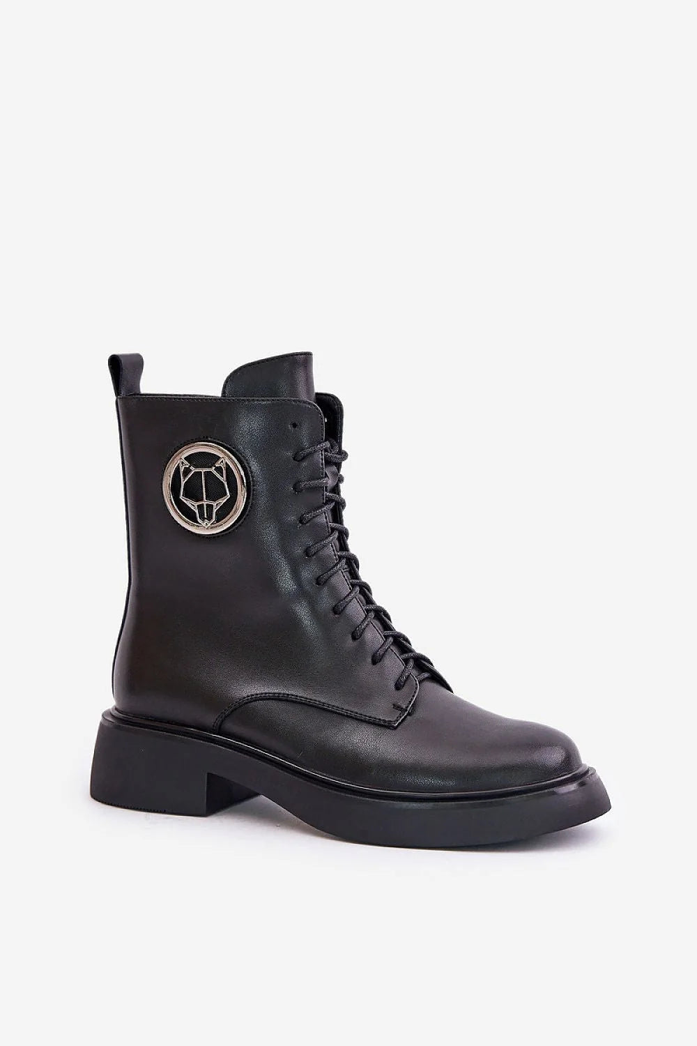 Bottines pour femmes cuir naturel noir style moderne élégant cheville haute ajustée zip latéral semelle épaisse talon carré occasion quotidienne habillée automne hiver