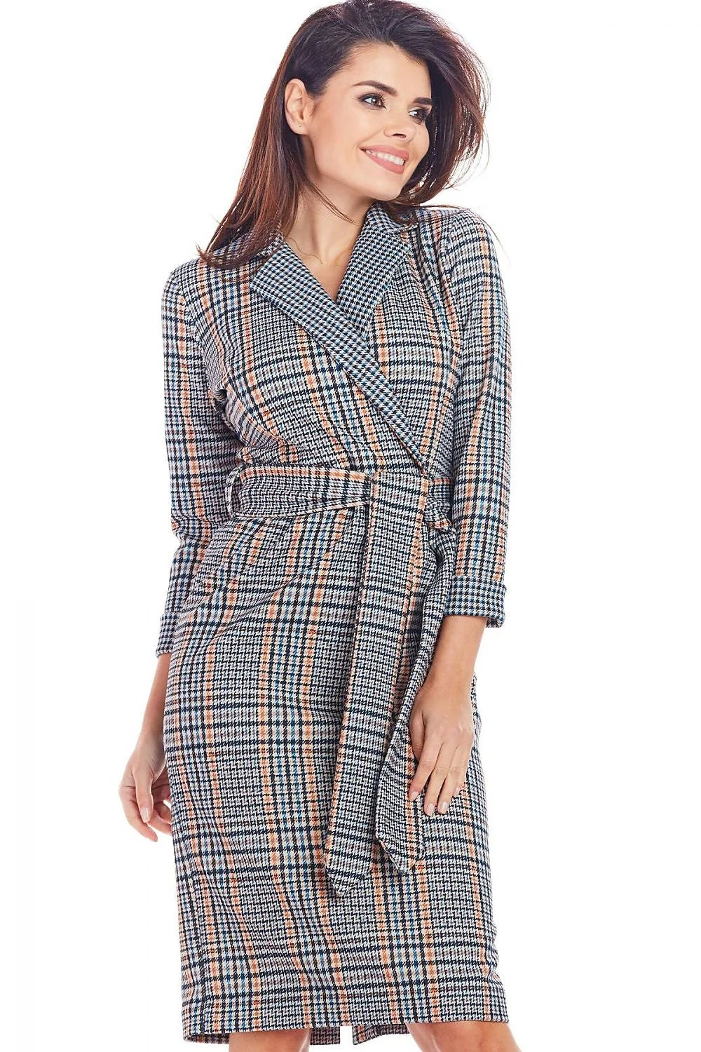Robe de chambre coton doux casual élégante à carreaux ceinture nouée confort maison loungewear
