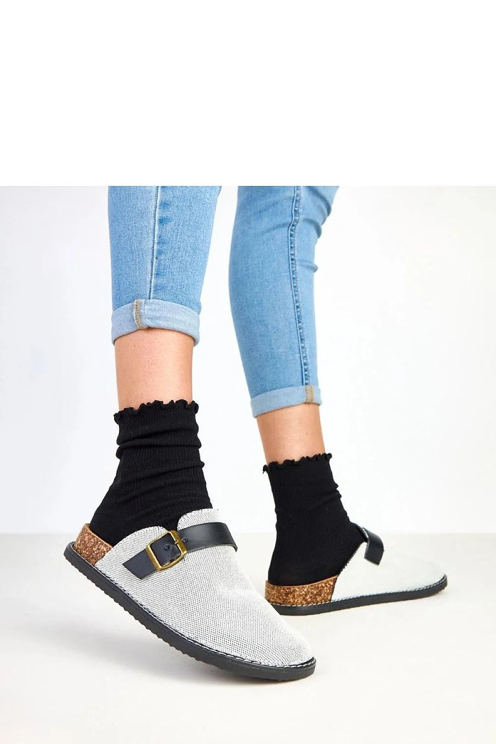 mules femmes confortables doux toile tressée écrue bride cuir noir boucle laiton réglable semelle liège caoutchouc antidérapante plateforme35mm
