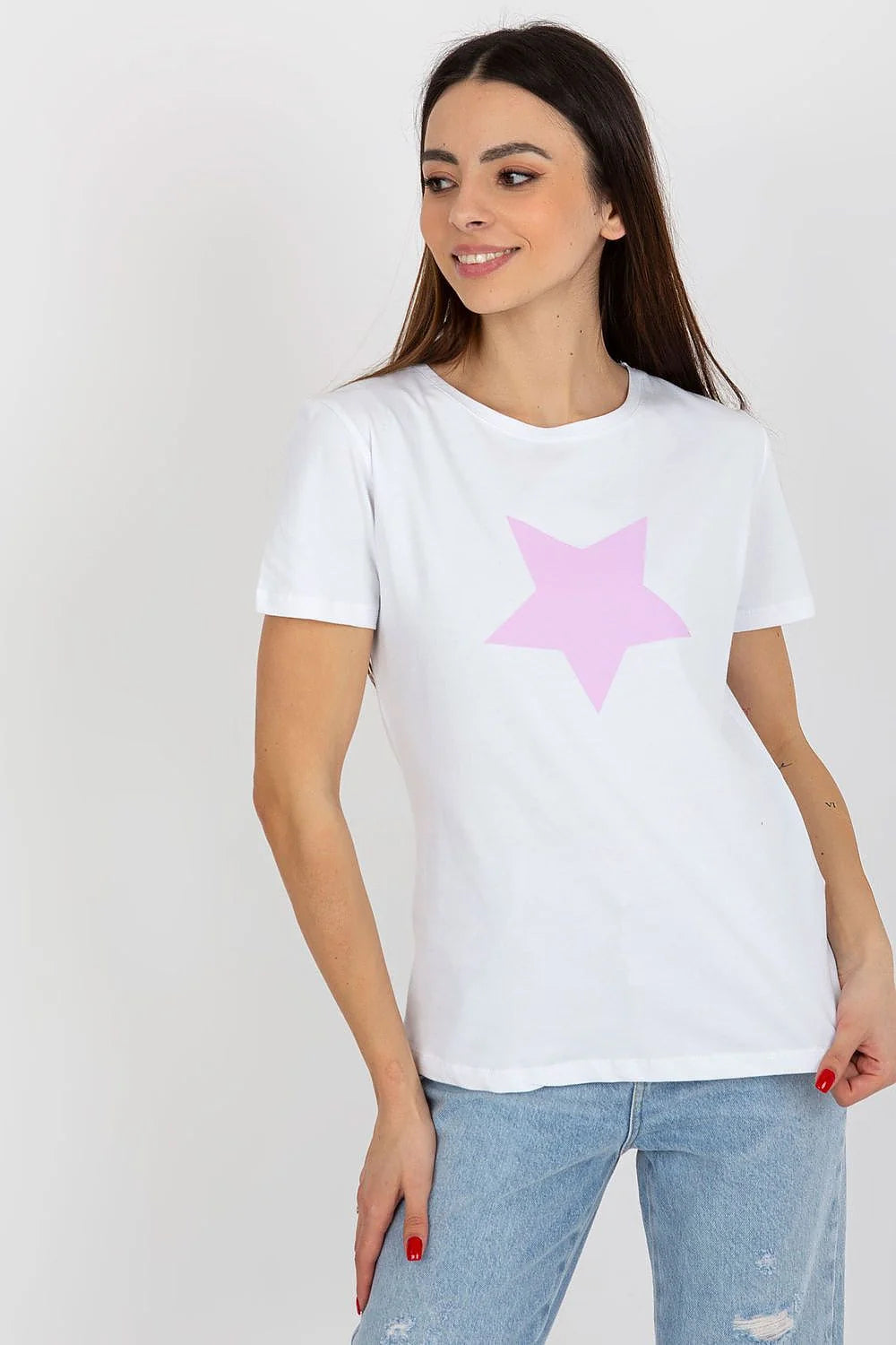 T-shirt pour femme moderne à manches courtes en coton élasthanne motif étoile rose ajusté versatile
