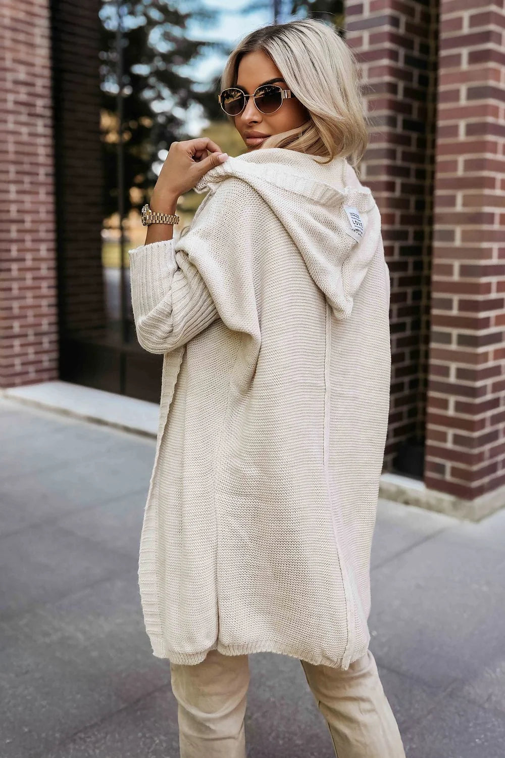 cardigan numoco capuche oversize mi cuisses maille doux mohair laine broderie love poignets élastiques côtelé casual chic printanier