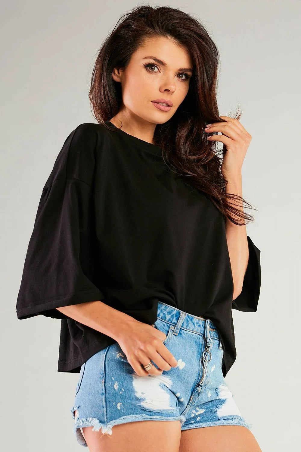 Chemisier amples pour femmes, manches larges, encolure ronde, 6 couleurs, coton 92% Lycra 8%, made in Pologne