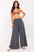 Pantalon ample femme Och Bella coupe large taille hautesarouel viscose gris ardoise bikini top terracotta contrastes été
