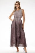 robe longue soirée élégante pailletée ombré vieuxrose tulle encolure bateau taille marquée ceinture intégrée jupe évasée cheville doublure opaque