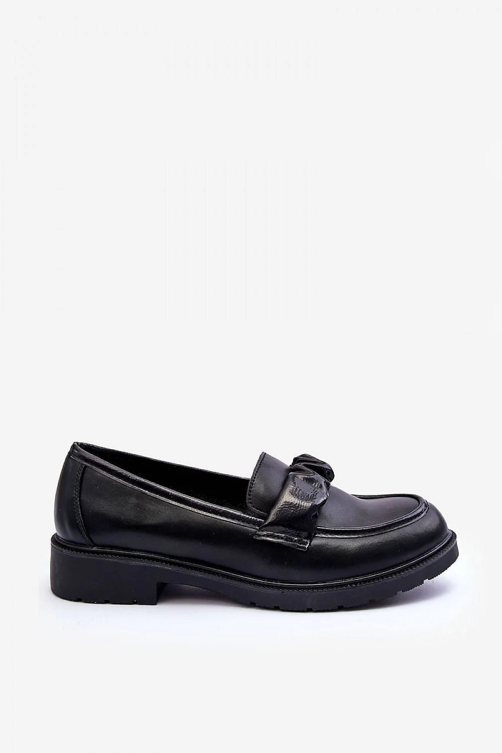 Chaussures basses pour femme en cuir artificiel noir élégantes style moderne rabat décoratif semelle épaisse confortable
