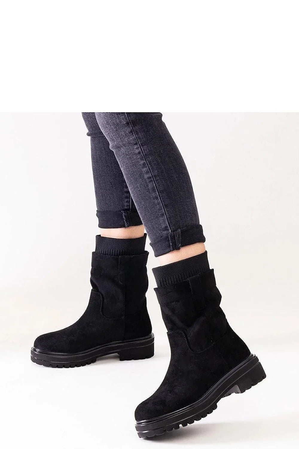 Bottes femmes cuir suédé noir style casual moderne montantes mollet côtelé confortable occasion quotidienne