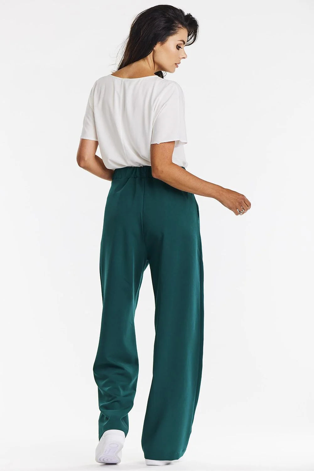 Pantalon femme taille haute jambes larges vert forêt blanc élégance confort matière douce style intemporel