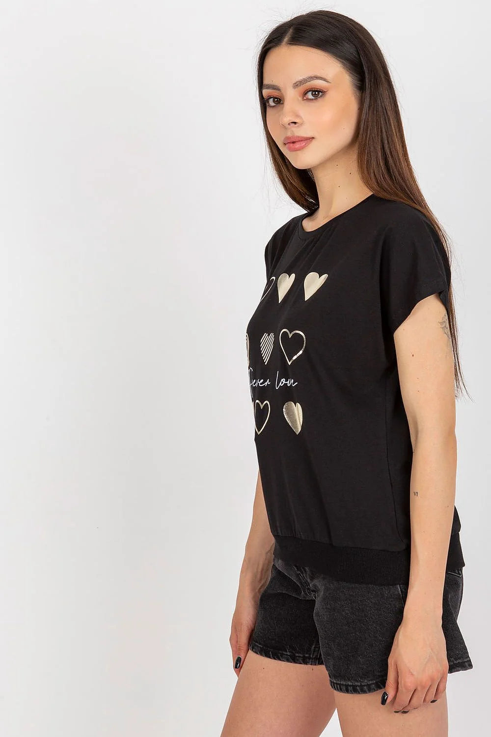 Chemisier Rue Paris T-shirt Femme Design Moderne Cœur doré Écriture Cursive Coton Élasthanne Taille S à XL