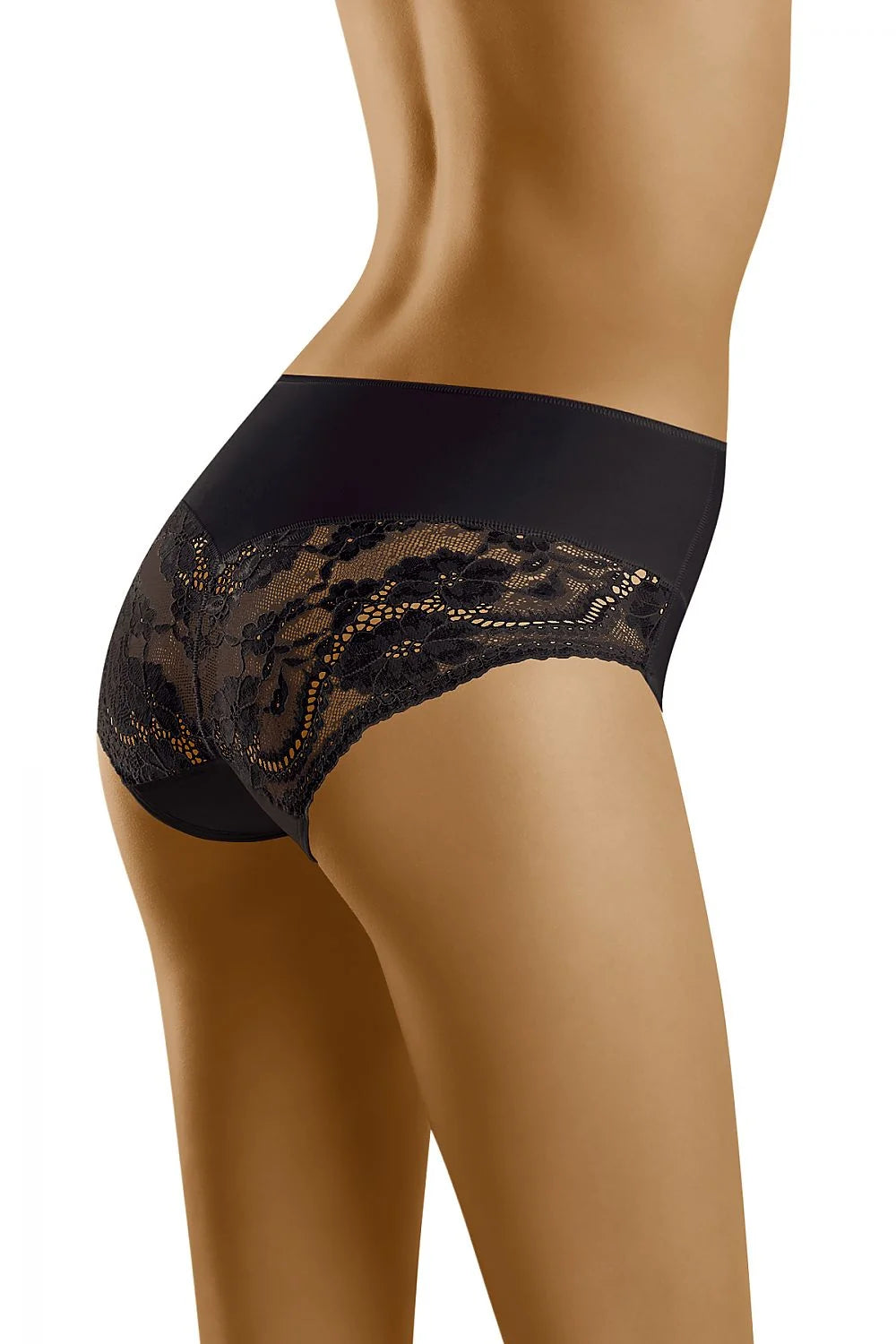 Culotte taille haute microfibre élégante dentelle florale noire confort maintien lingerie féminine Wolbar