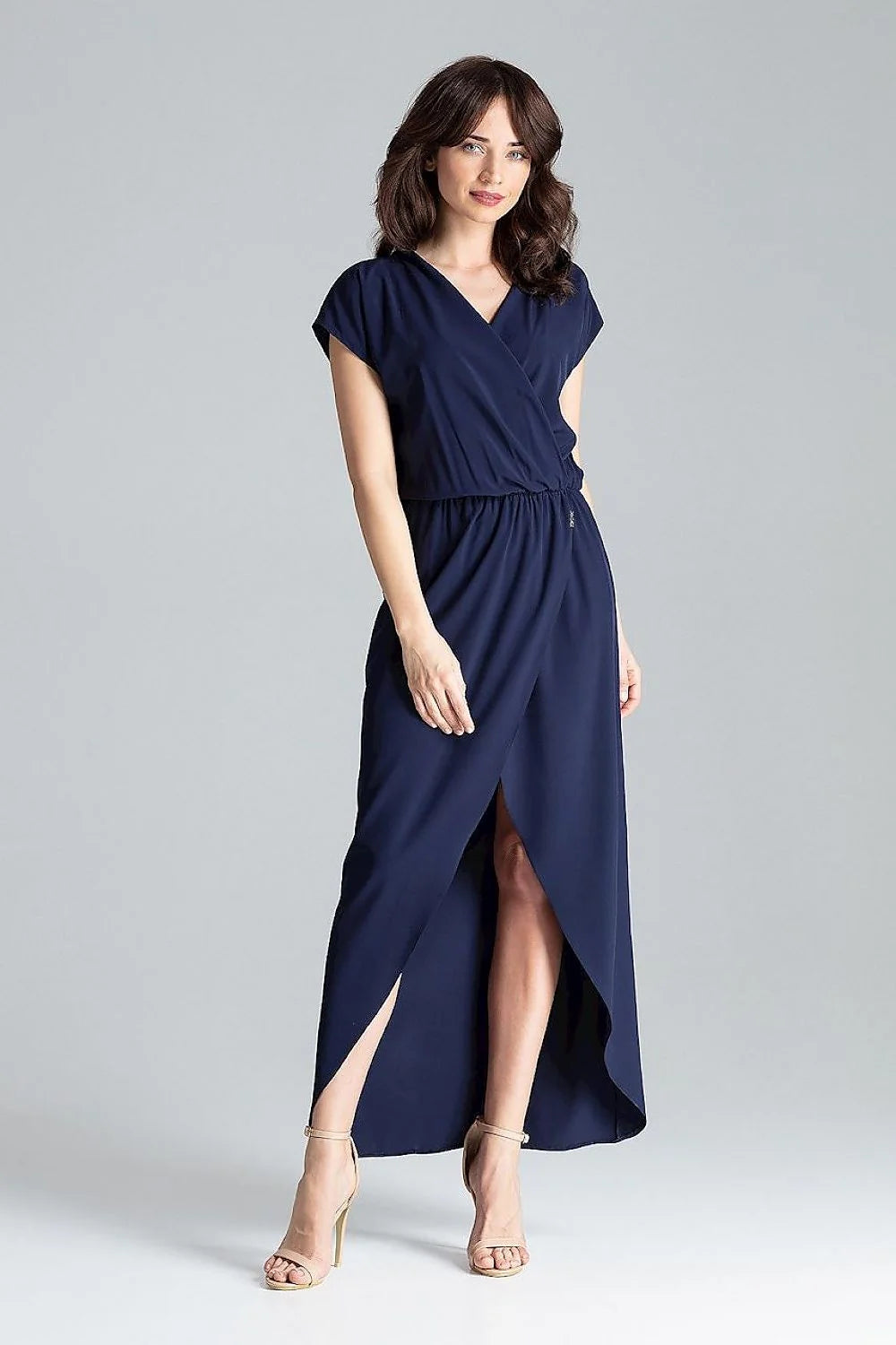 Robe de cocktail Lenitif longue manches kimono taille élastique fente devant femme élégance soirée