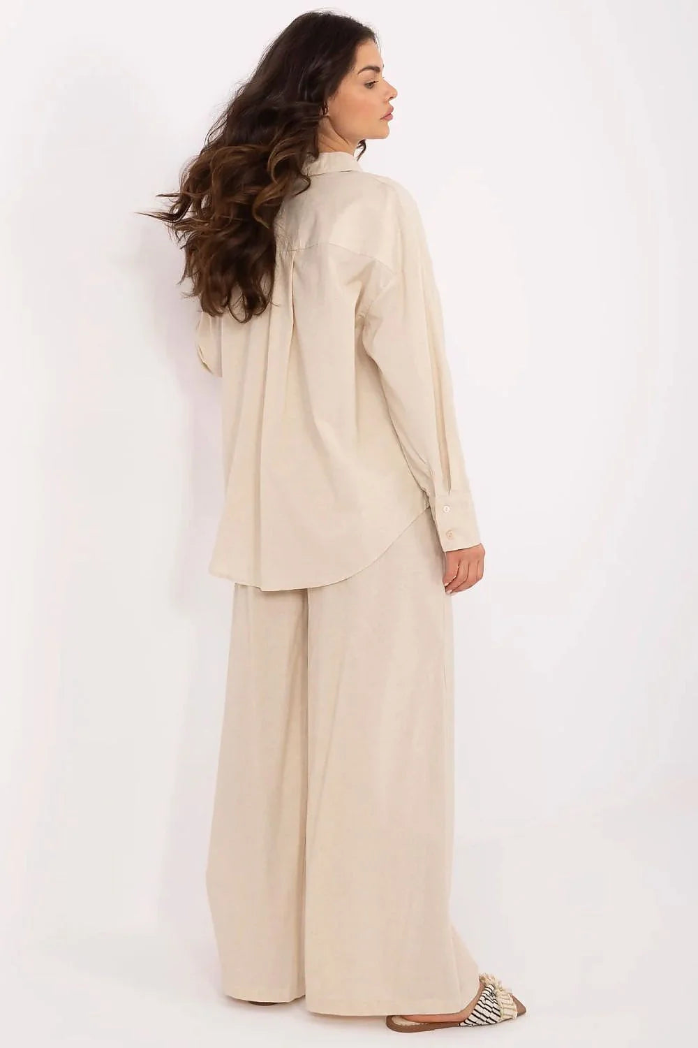 Ensemble NM pour femmes élégant et confortable, chemise manches longues, pantalon taille haute, sandales plates été
