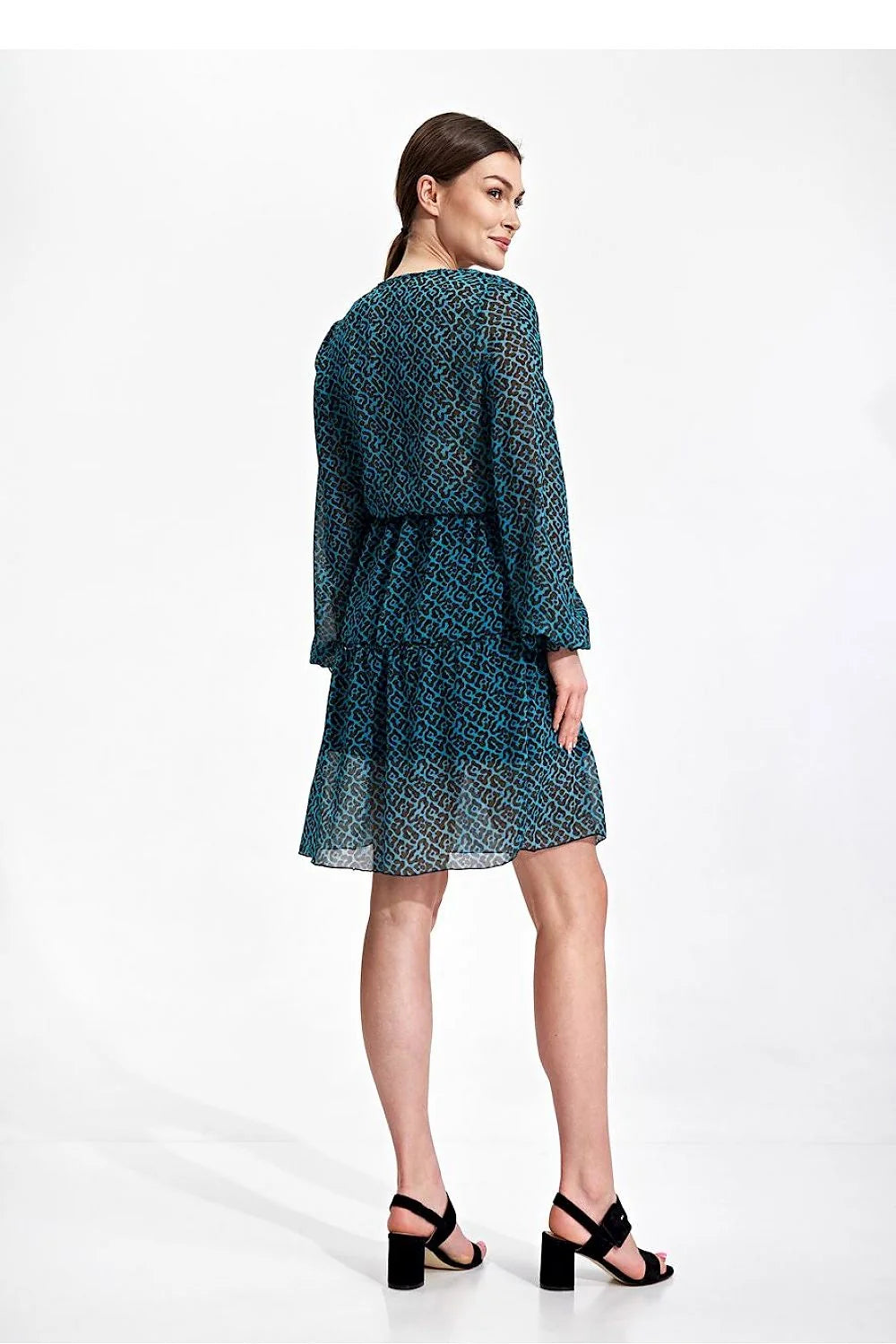 Robe de jour Figl robe été aérée manches longues élastique taille encolure enveloppe volant jupe polyester 100% femmes