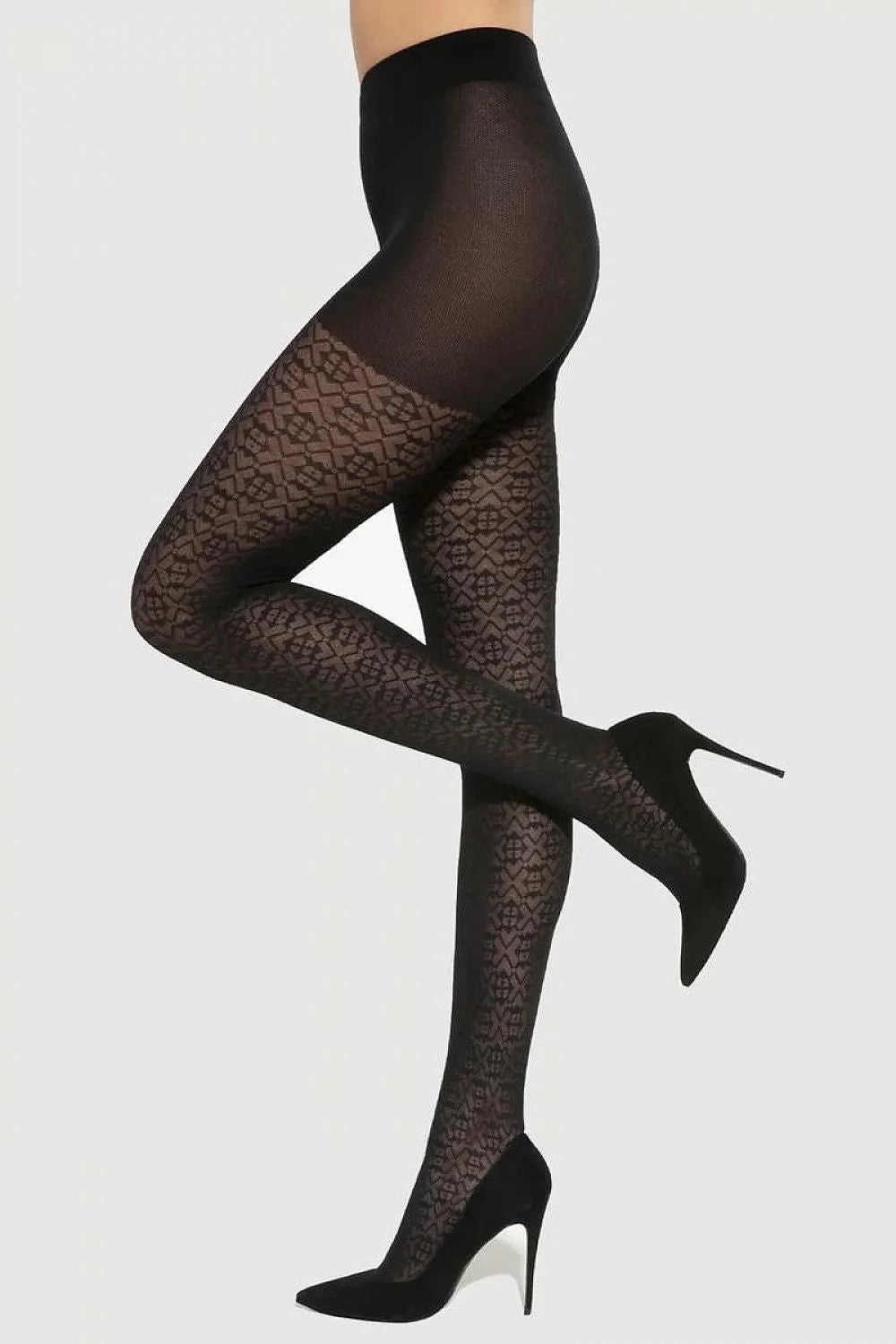 Collant Gatta élégant pour femme noir motifs géométriques 3D nylon élasthanne ceinture renforcée longueur totale liberté de mouvement