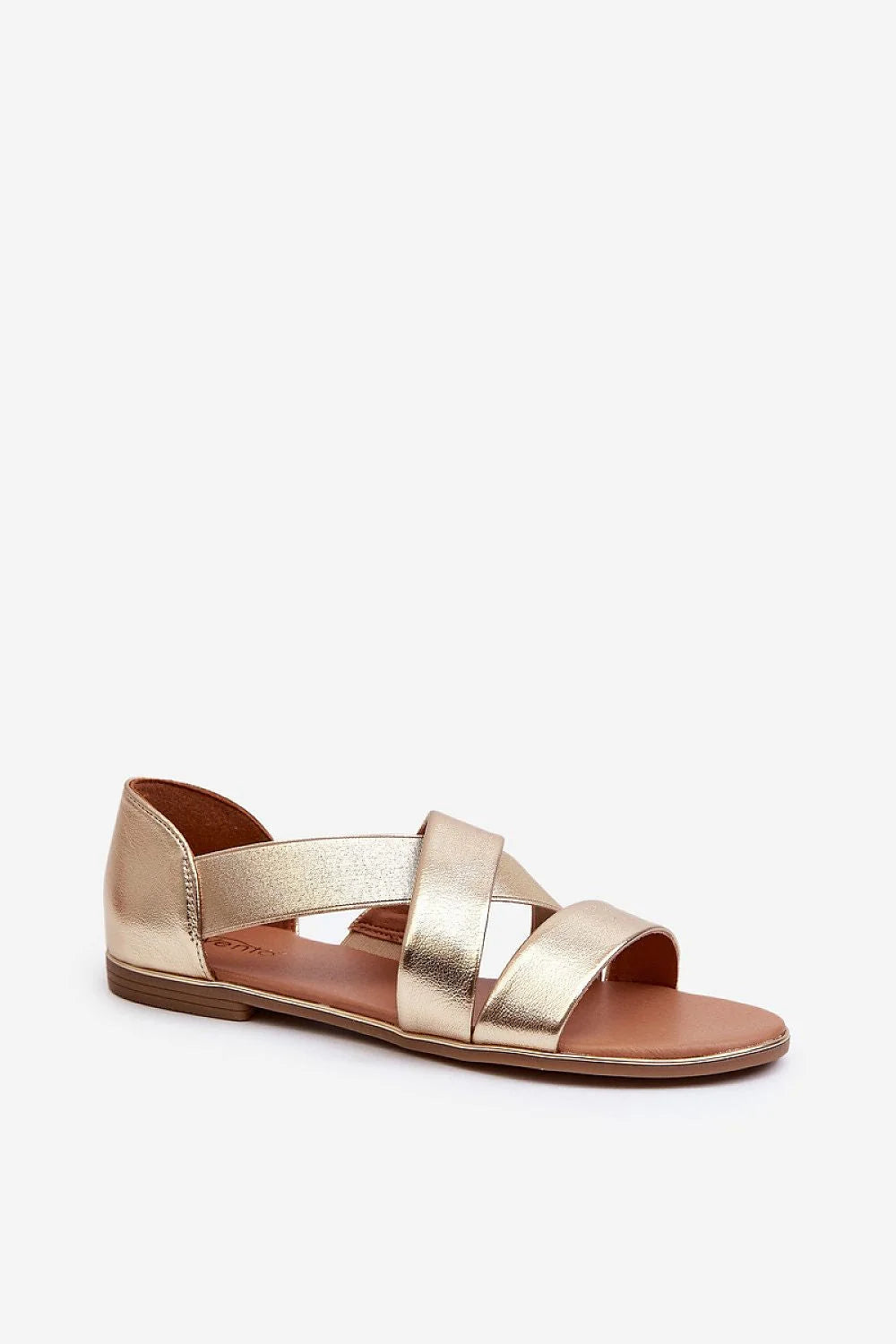 Sandales pour femmes élégantes modernes cuir doré métallisé brides croisées chaîne dorée charmes confortable sandales été printemps
