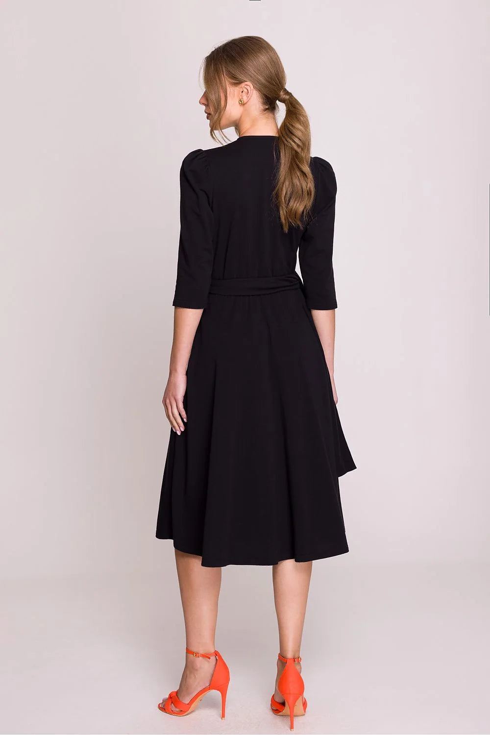 Robe de jour élégante en modal confortable décolleté en V ceinture taille ajustable manches 3/4 longueur classique femme