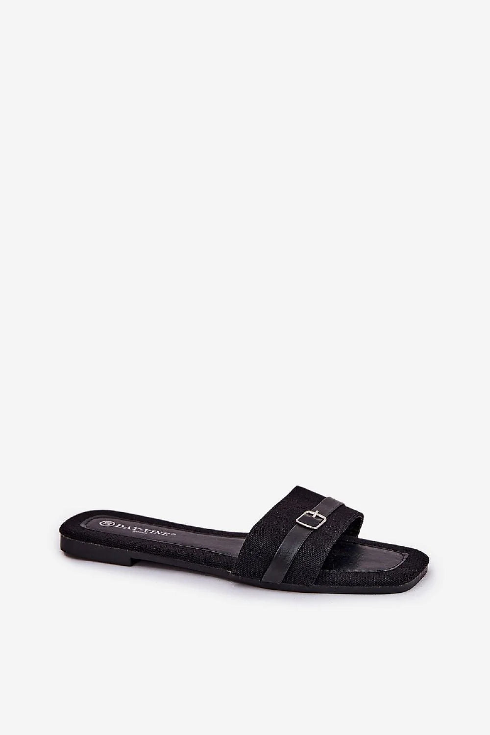 Sandales plates femmes style minimaliste couleur noire bride cuir textile confortable taille ajustable semelle cuir écologique