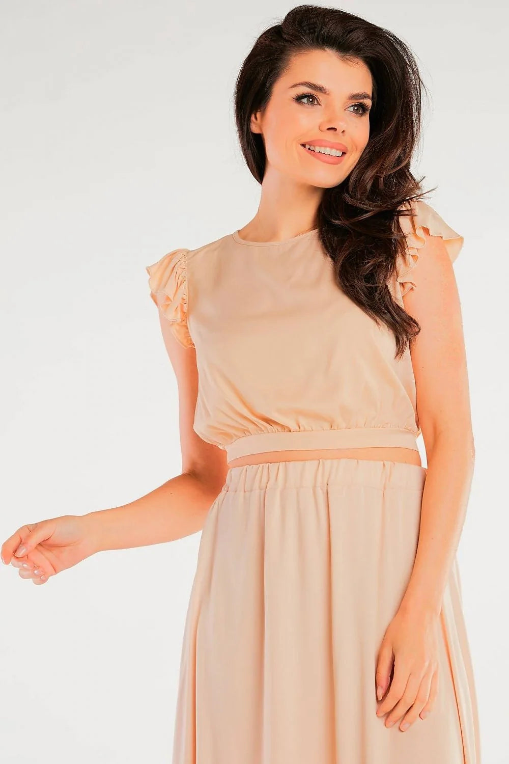 robe chemisier fluide mi longue manches courtes volantées ceinture taille élastiquée satinée soyeuse viscose stretch rouge fuchsia élégant sophistiqué soirée