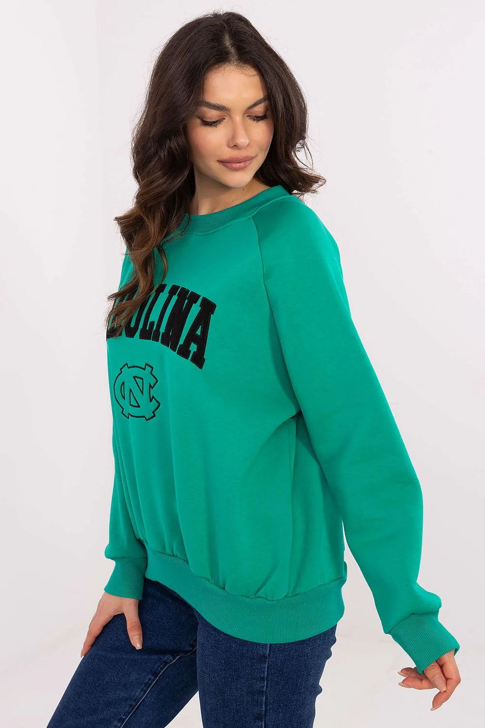 Sweatshirt femme ample longues couleur verte imprimé logo lettres CAROLINA coton doux
