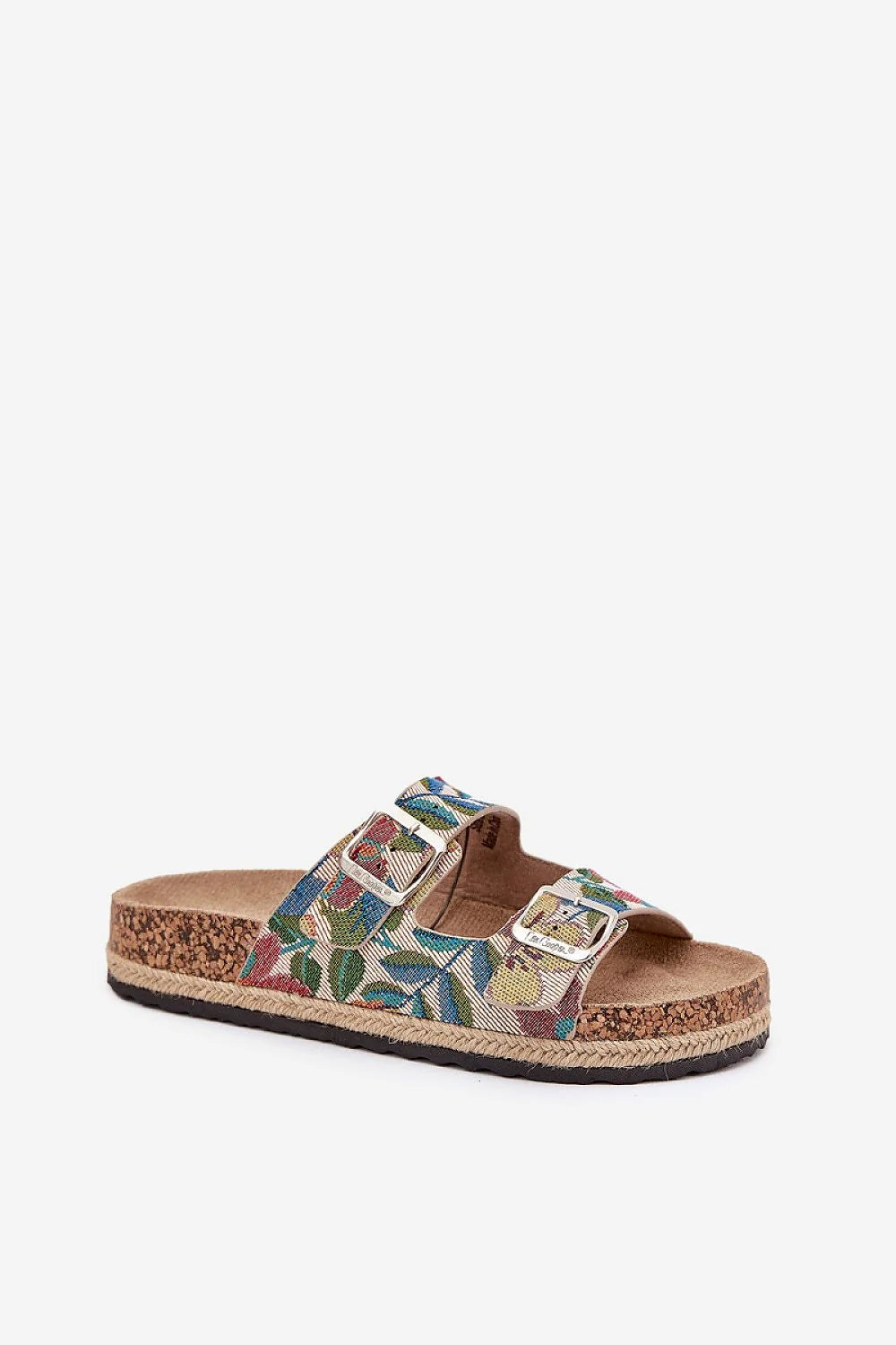 Sandales pour femmes Lee Cooper en tissu multicolore plateforme liège tressé semelle cuir suédé écolo