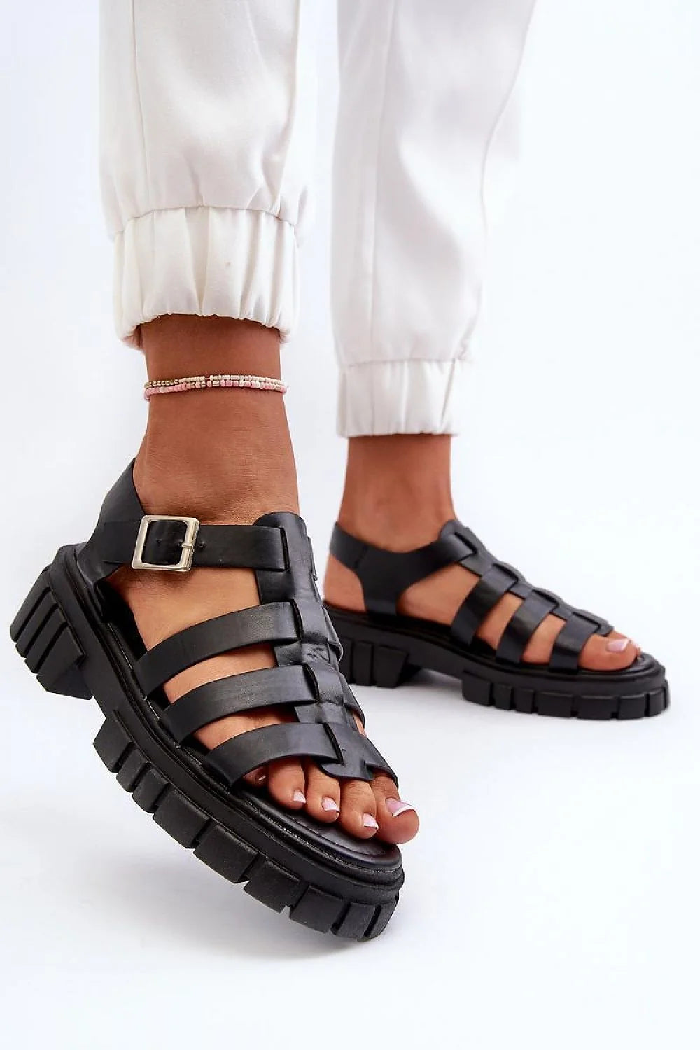 Sandales pour femmes design moderne audacieux cuir artificiel plateforme épaisse style gladiateur été occasionnels confortables