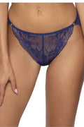 Culotte femme en dentelle bleu profond floral, style bikini, anneau métallique, semi-transparent, doux, ajustement parfait, lingerie élégante, sexy, transparence, dentelle haute qualité, floral subtil, mode intime