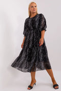 Robe longue fluide pour femme taille grande motif étoilé manches 3/4 encolure ronde tissu léger confortable