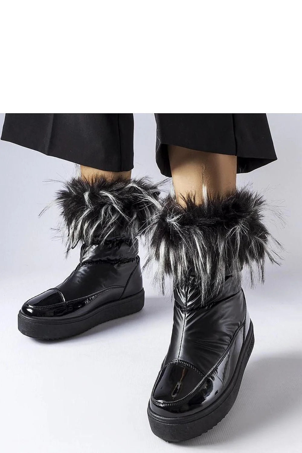 Bottes de neige pour femmes style urbain chic cuir verni noir fourrure faux multicolore semelle épaisse confortable hiver