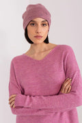 Pull et bonnet coordonnés en cachemire rose mauve pour femme, style décontracté, hiver 2023