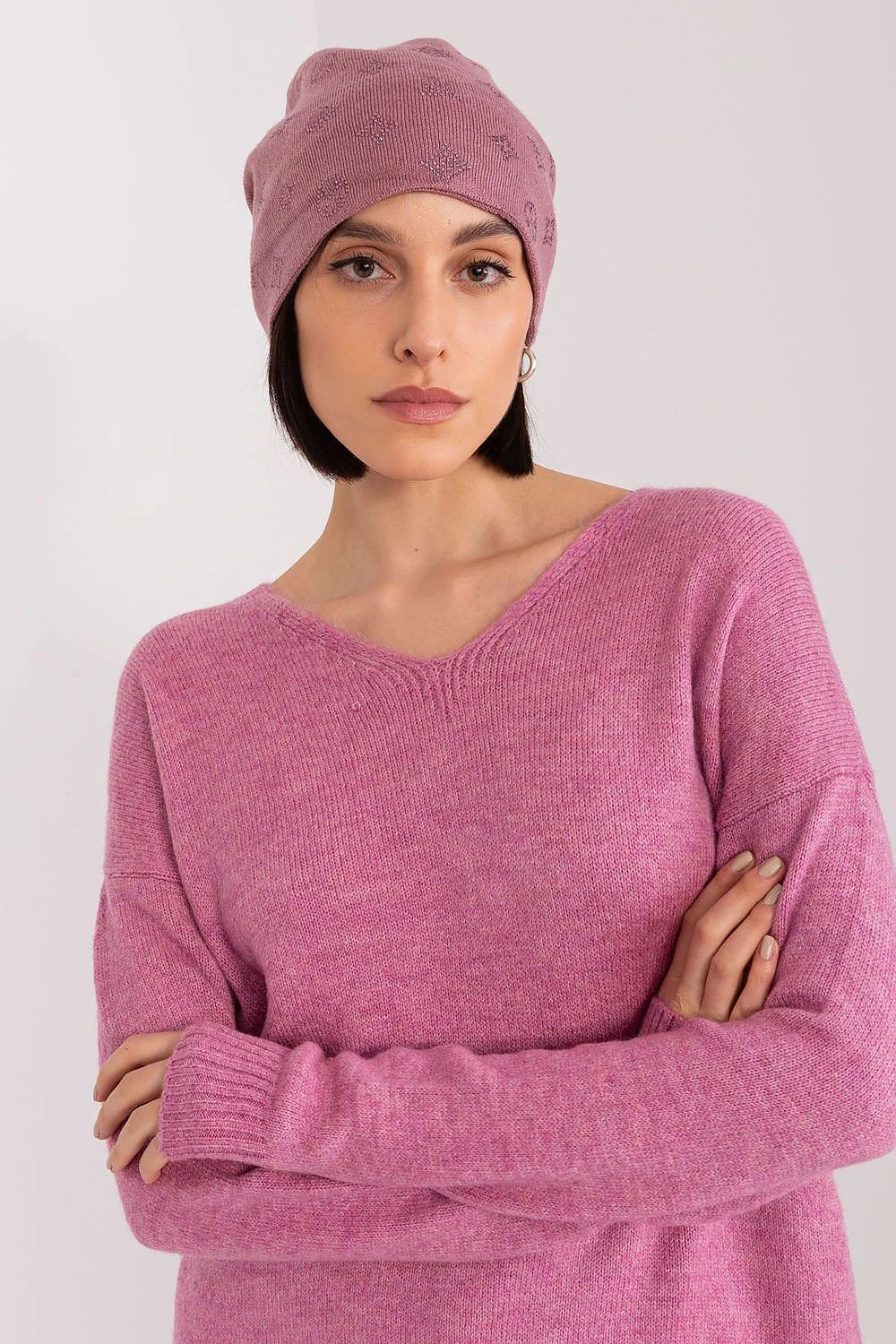 Pull et bonnet coordonnés en cachemire rose mauve pour femme, style décontracté, hiver 2023