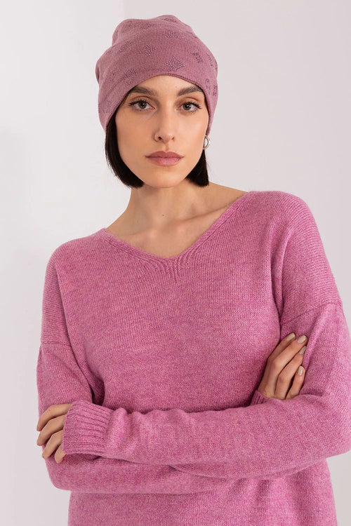 Pull cachemire acrylique coton rose mauve coupe ample épaules tombantes manches longues petits motifs floraux découvert degagé fini