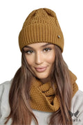 Ensemble Kamea pour femme bonnet écharpe camel tricot maille serrée automne hiver style décontracté finitions soignées