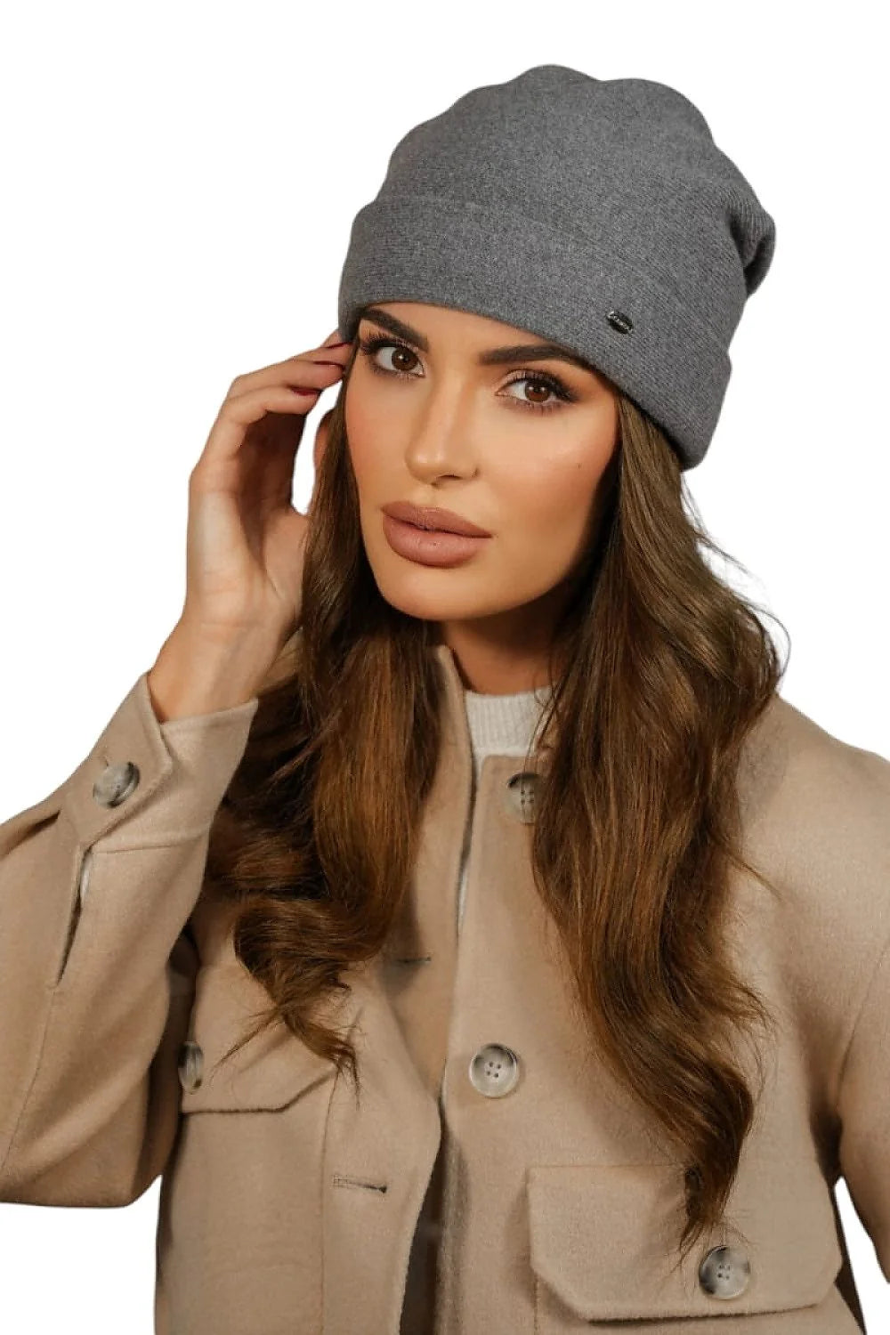 Bonnet en laine Kamea pour femmes, gris foncé, style élégant, coupe ample, conforturable, accessoire mode hiver