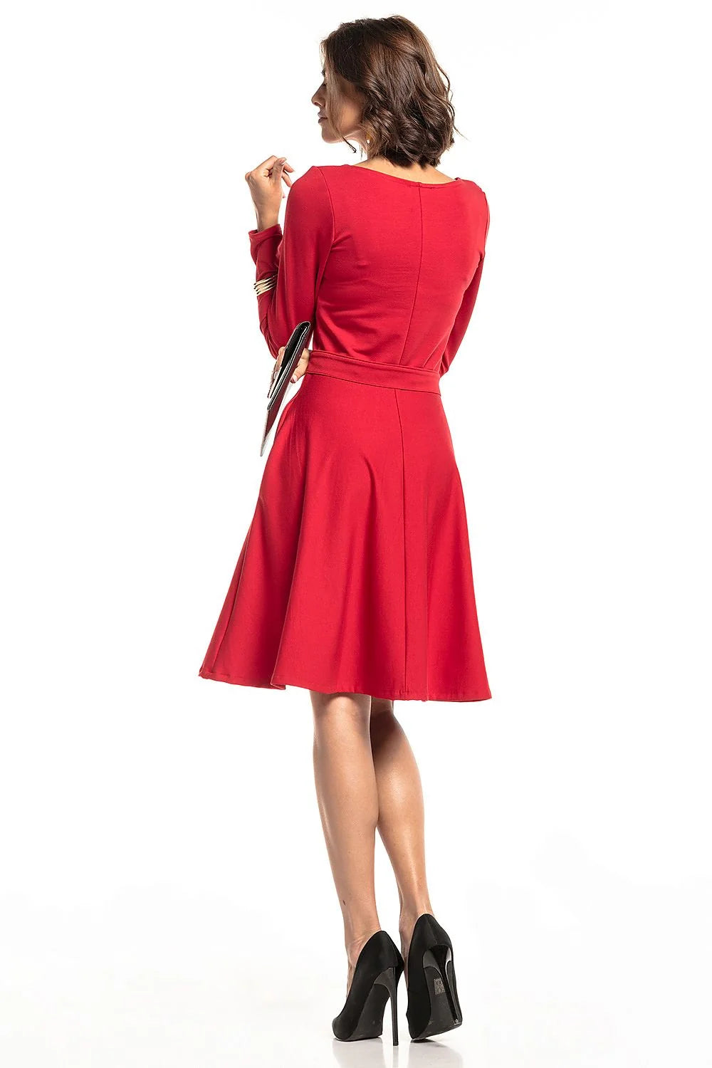 Robe en coton bleu élégante Tessita manches longues col V ceinture intégrée pour femmes