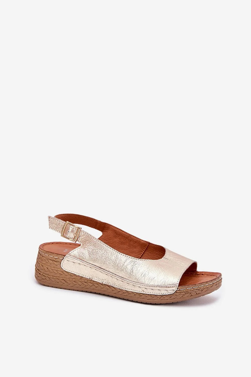 Sandales femmes style estival décontracté simili cuir doré métallisé plateforme confortable couleur marron naturel ajustement parfait occasion été