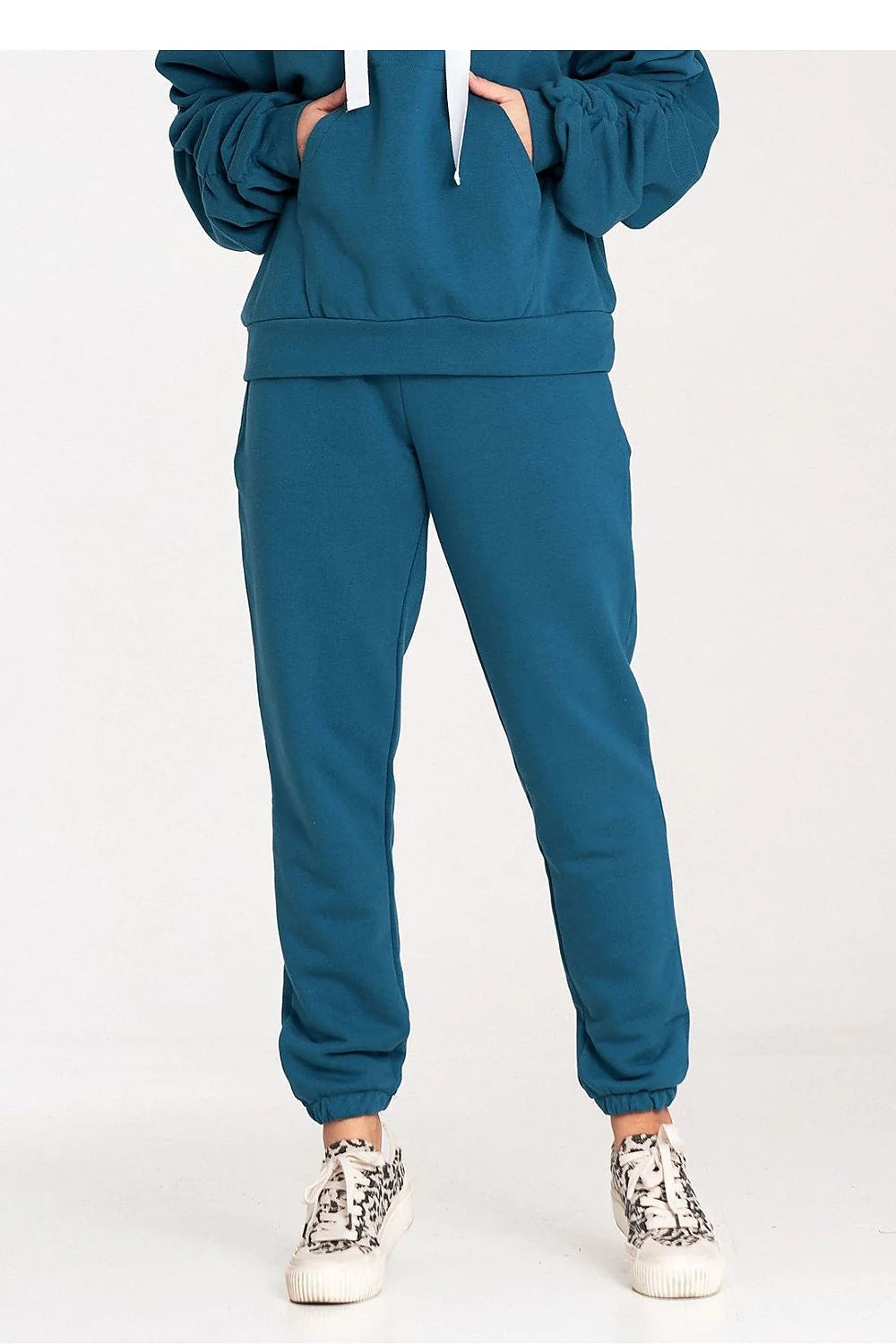 Pantalon survêtement et sweatshirt assortis en coton bleu pétrole femme confort style décontracté