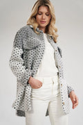 Veste en maille épaisse tricotée chic décontracté pour femme avec dégradé gris blanc élégant